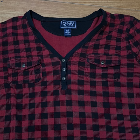 Chaps V-Neck Buffalo Plaid Top - Picture 4 of 6